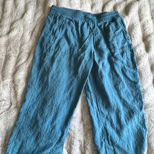 Athleta Teal Linen Drawstring Pants